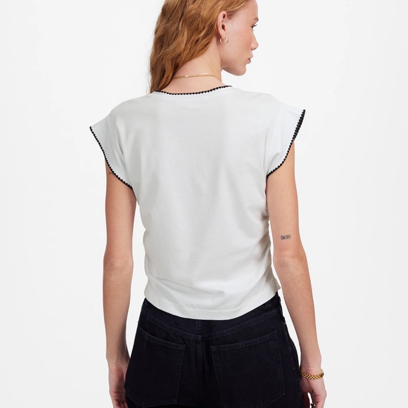 MADEWELL White Embroidered Neck Side-Cinch Muscle Short Sleeve Top Size Medium - Picture 4 of 4
